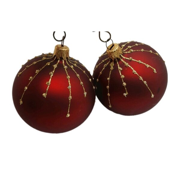 Dillards Red Gold Christmas Ornament Bulb Set Of 2 Made In Poland - Picture 1 of 6